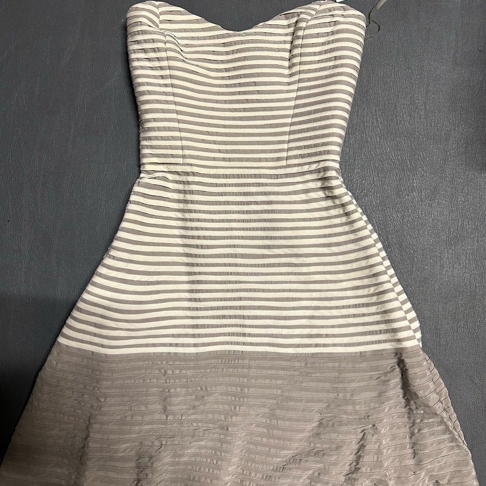Parker Strapless Gray and Cream Dress